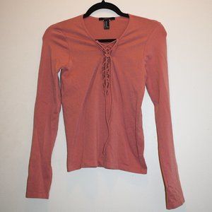 F21 Stretch Long Sleeve Pink Shirt with Open Front